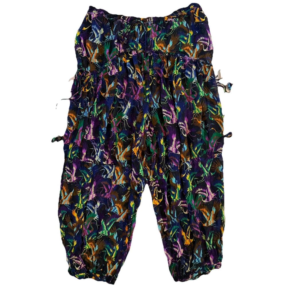 Anthropologie Tiered Balloon Pants Sheer Colorful Crane Drawstring Boho Small